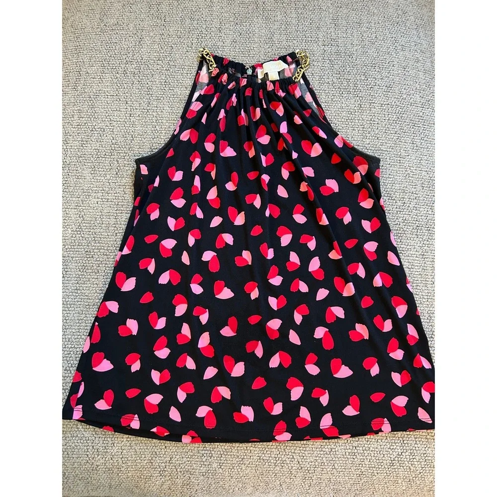 Michael Kors Black Pink Red Hearts Chain Halter Tank Top Womens Medium Valentine